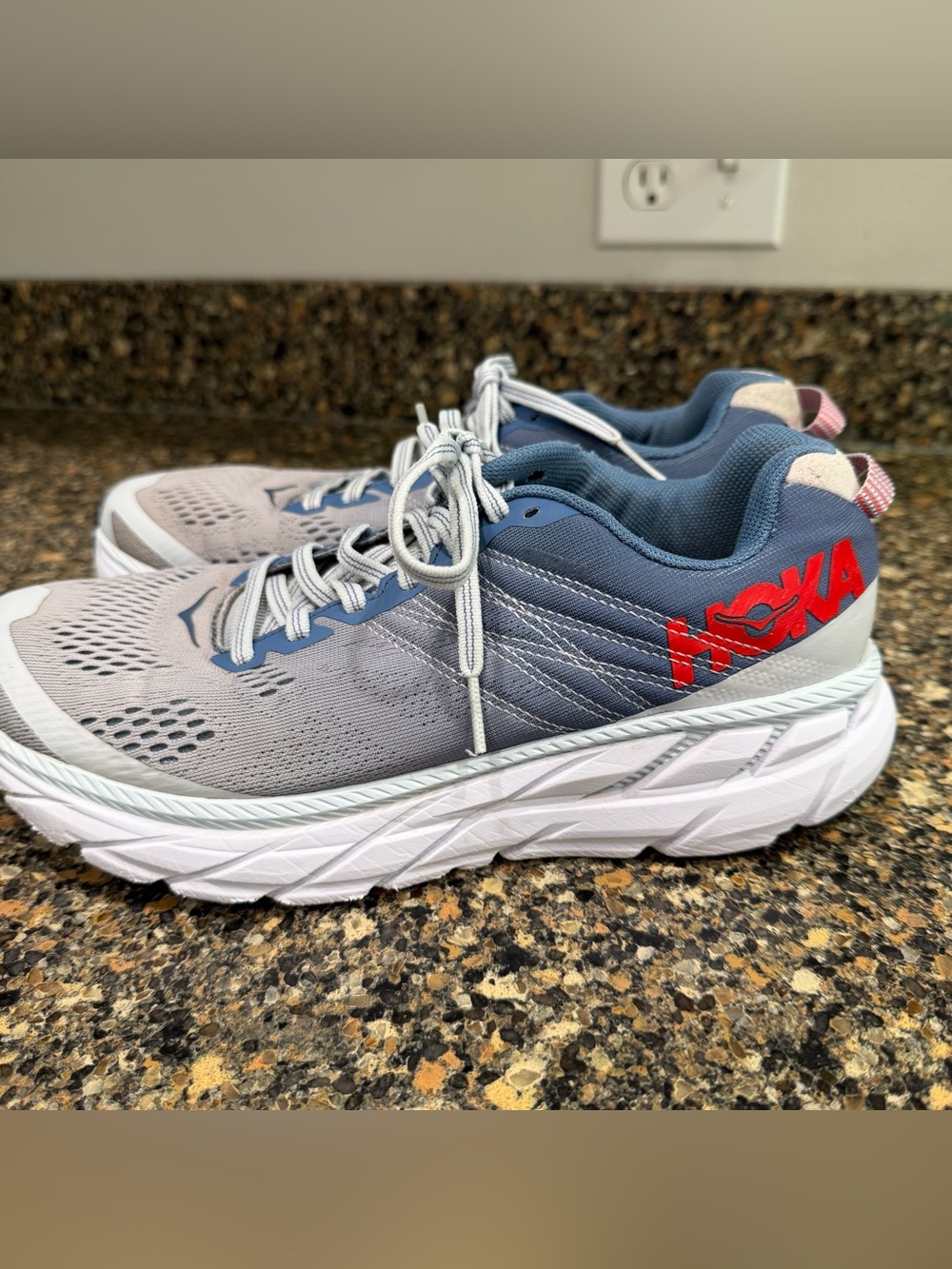 HOKA Womens Gray and Blue Running Shoes 7.5